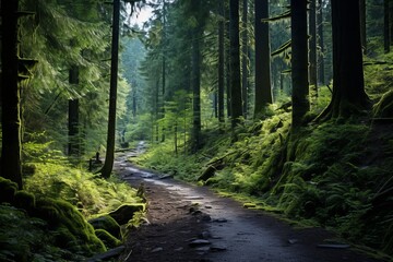 Obraz premium Tranquil Forest With Lush Greenery, Generative AI