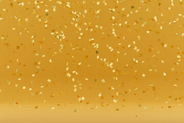 Confetti star shape on yellow background. 3d rendering