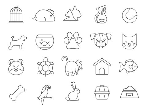 Pet icons. A set of linear icons. Pets, pets. Vector image.