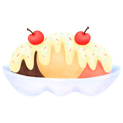 3 flavors of ice cream with cherry