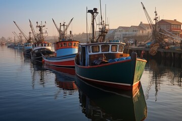 Bustling Harbor With Fishing Boats, Generative AI - obrazy, fototapety, plakaty