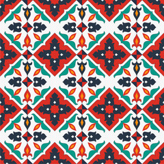 Mediterranean tile abstract geometric floral patterns. Portuguese culture, in blue and white. Vector illustration