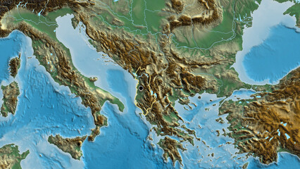 Shape of Albania. Outlined. Relief.