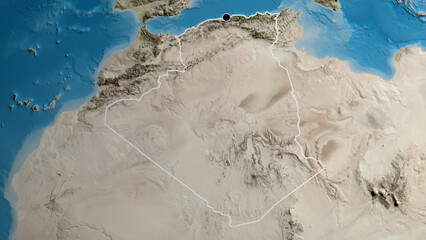 Shape of Algeria. Outlined. Satellite. © zelwanka