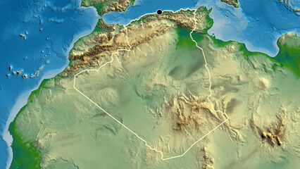 Shape of Algeria. Outlined. Physical. - obrazy, fototapety, plakaty