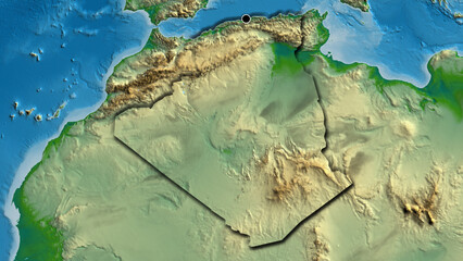 Shape of Algeria. Bevelled. Physical.