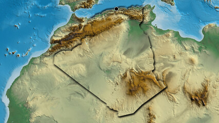 Shape of Algeria. Bevelled. Relief.