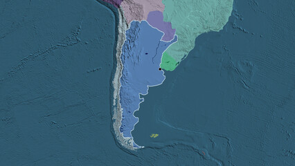 Shape of Argentina. Outlined. Administrative.