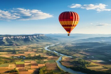 Fototapeta na wymiar Hot Air Balloon Floating Over A Picturesque Landscape, Generative AI 