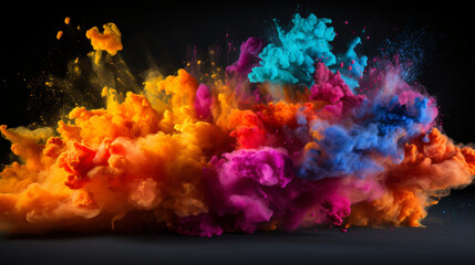 Fototapeta na wymiar Launched colorful powder on black background