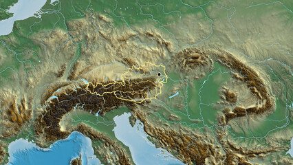 Fototapeta premium Shape of Austria with regional borders. Relief.