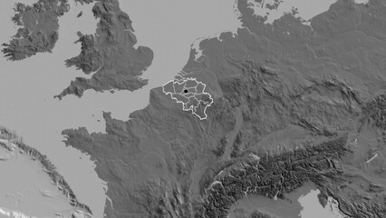 Shape of Belgium. Outlined with regions. Bilevel.