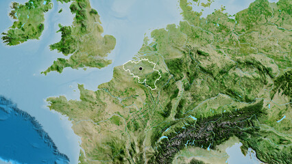 Shape of Belgium. Outlined. Satellite. © zelwanka