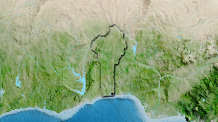 Shape of Benin. Bevelled. Satellite.