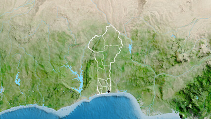 Shape of Benin with regional borders. Satellite.