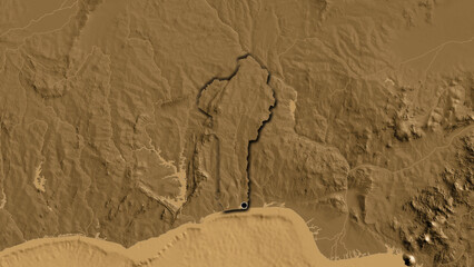 Shape of Benin. Bevelled. Sepia elevation. © zelwanka