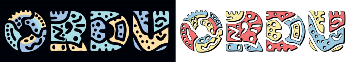 ORDU. Doodle isolate text. Colored curves decorative doodle letters. Folk artwork style. Place in Turkey ORDU for travel print, Turkish tourist booklet, banner, flyer.