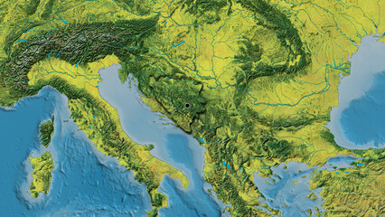 Shape of Bosnia and Herzegovina. Bevelled. Topographic.