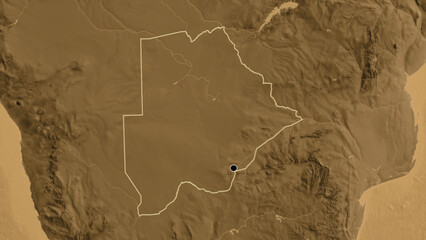 Shape of Botswana. Outlined. Sepia elevation. © zelwanka
