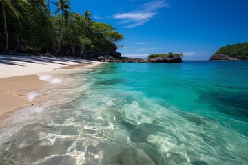 Fototapeta premium Serene Tropical Beach With Crystal Clear Water, Generative AI