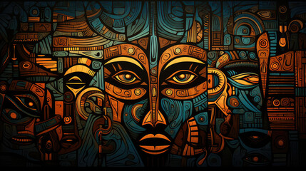 Naklejka na ściany i meble Art of ancient African ancestors in abstract expressionism, vector art style