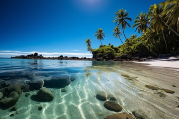 Serene Tropical Beach With Crystal Clear Water, Generative AI