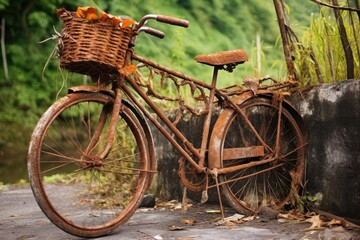 Obraz na płótnie Canvas rusty vintage bicycle with a broken basket