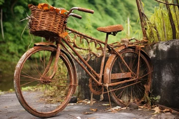 Foto op Plexiglas Fiets rusty vintage bicycle with a broken basket
