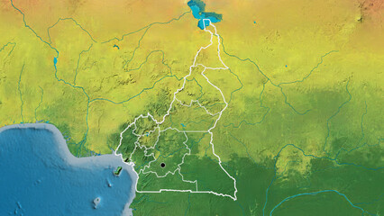 Shape of Cameroun with regional borders. Topographic.