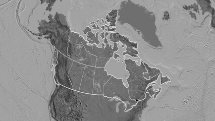 Shape of Canada with regional borders. Bilevel.
