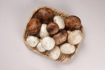 White and Brown Mushrooms champignons.