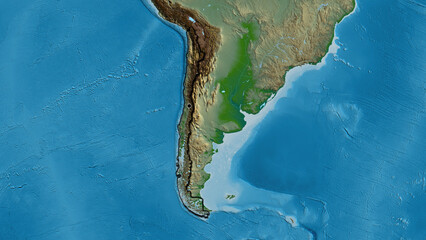 Shape of Chile. Bevelled. Physical.