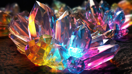 Amazing bright and shiny Luz Opal crystal cluster background. Jewel mineral detailed macro. Generative AI