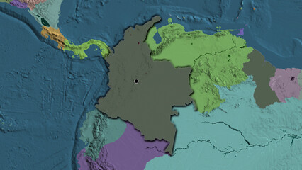Shape of Colombia. Bevelled. Administrative.