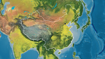 Shape of China. Outlined. Topographic.
