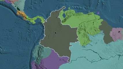 Shape of Colombia. Outlined. Administrative.