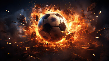 Fototapeta premium soccer ball attack with fire burst