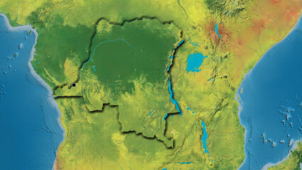 Shape of Democratic Republic of the Congo. Bevelled. Topographic.