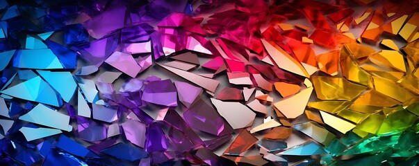 Destructing Beautifully. Shattered glass in colors. Broken glass reflections in rainbow like colors. Generative AI