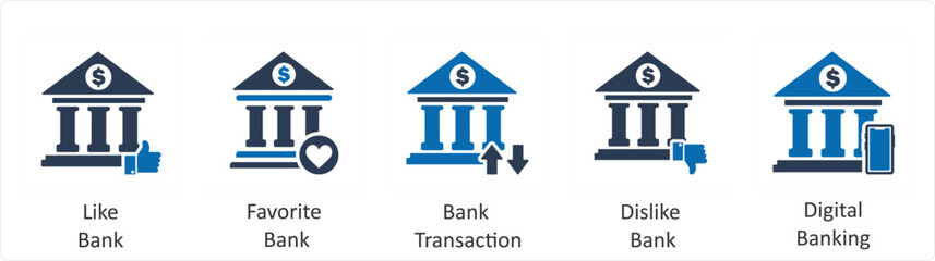 A set of 5 business icons as like bank, favorite bank, bank transaction
