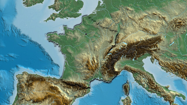 Shape of France. Bevelled. Relief.