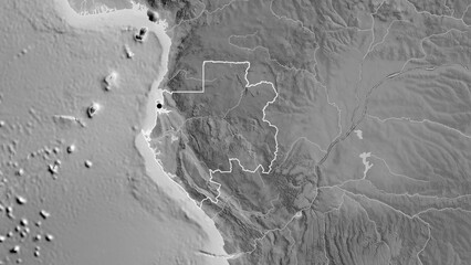 Shape of Gabon. Outlined. Grayscale. © zelwanka