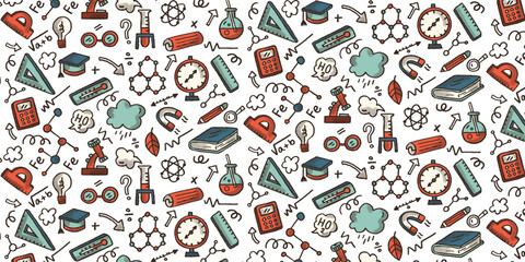 vector seamless pattern, back to school supplies elements