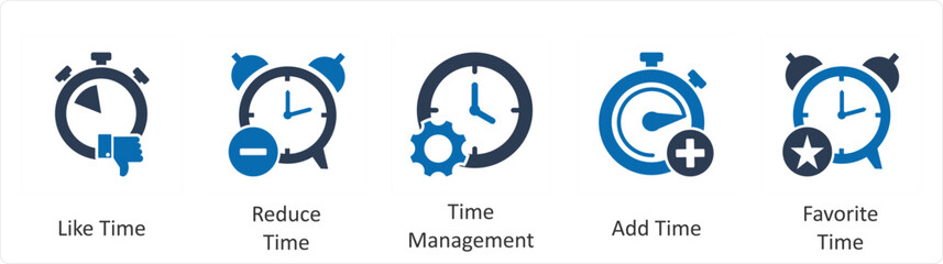 Fototapeta na wymiar A set of 5 business icons as like time, reduce time, time management