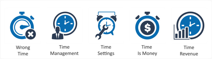 Obraz premium A set of 5 business icons as wrong time, time management, time settings