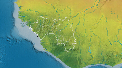 Shape of Guinea with regional borders. Topographic.