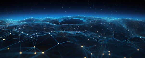 The digital network horizon. Network grid. Vast network expanding across the digital field, connecting entities. Generative AI, Generative AI