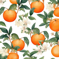 Watercolor tropical fruits seamless pattern print, seamless decorative pattern in orange