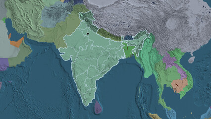 Shape of India with regional borders. Administrative.
