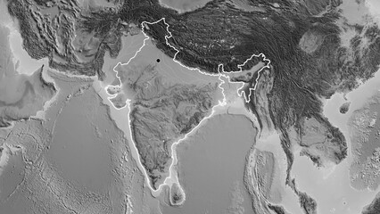 Shape of India. Outlined. Grayscale © zelwanka